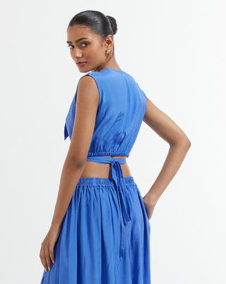 Blue Bonita Crop Top Left Back View