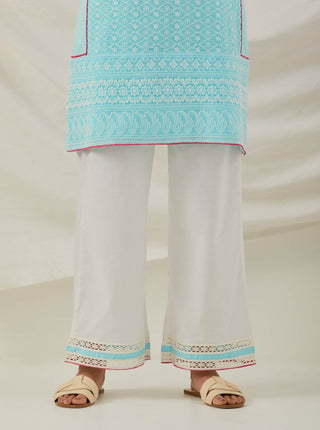 Blue Chikankari Pak Wide Arm Kurta Front side Down View