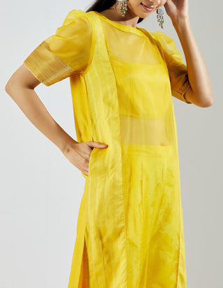 Yellow Rukbat Kurta Set (Set of 2) Left Close View