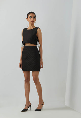 Black Cotton Side Tie-Up Armour Vest With Quilted Skirt (Set Of 2) Left Side View