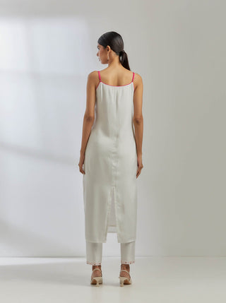 White Silk Strappy Kurta With White Pant (Set Of 2) Back Side View
