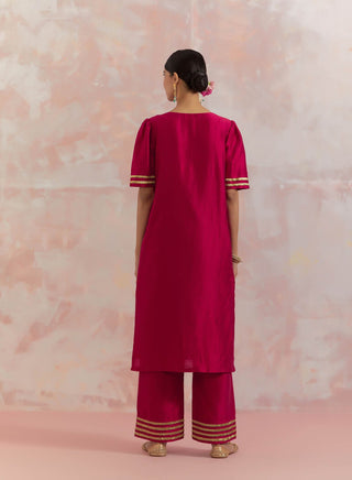 Red Rukbat Kurta With Pant (Set Of 2) Back Side Full View