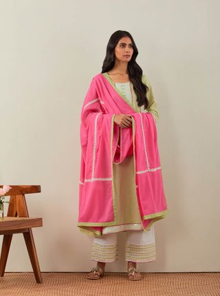 Green Plain Rozana Straight Kurta With Chikankari Placket Full View