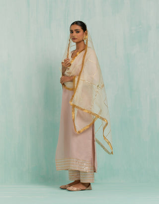Pale Pink Rukhsaar Straight Kurta And Palazzo With Gold Silver Gota Details (Set Of 2)