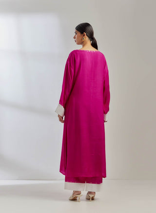 Pink Silk Kaftan Kurta Back side View