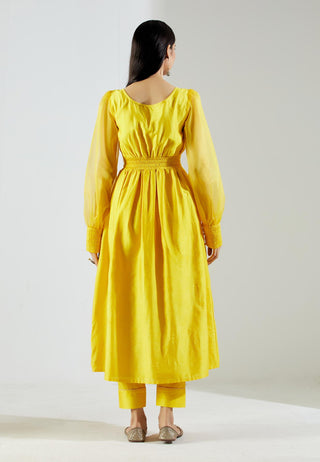Yellow Electra Kurta Dress with Pant (Set of 2) Back View