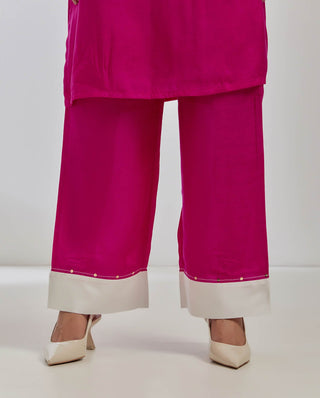 Pink Silk Kaftan Kurta With Palazzo (Set Of 2) Pallazo view