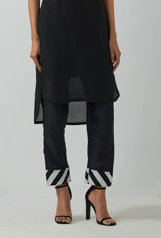 Black Chanderi High Low Mehraab Kurta With Pant (Set Of 2) Front Bottom View