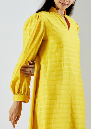 Yellow Polaris Kurta with Salwar and Dupatta (Set of 3) Close Fabric View