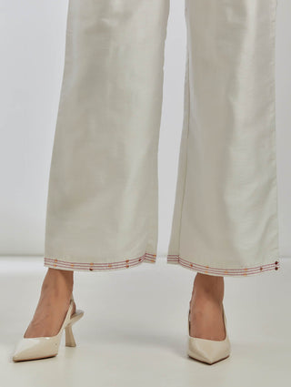 White Raw Silk Rigel Top With White Palazzo (Set Of 2) Pallazo View