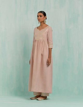 Pale Pink Naaz Anarkali Kurta And Palazzo With Gold Silver Gota Details & Dupatta (Set Of 3)