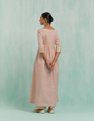 Pale Pink Naaz Anarkali Kurta And Palazzo With Gold Silver Gota Details & Dupatta (Set Of 3)