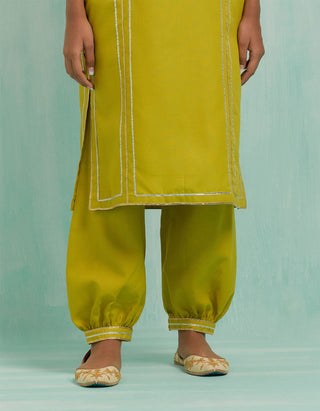 Lemon Green Rukbat Kurta And Salwar With Gold Silver Gota Details (Set Of 2)