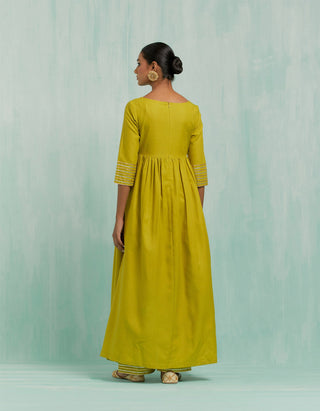 Lemon Green Naaz Anarkali Kurta And Palazzo With Gold Silver Gota Details & Dupatta (Set Of 3)