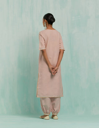 Pale Pink Rukbat Kurta And Salwar With Gold Silver Gota Details & Dupatta (Set Of 3)