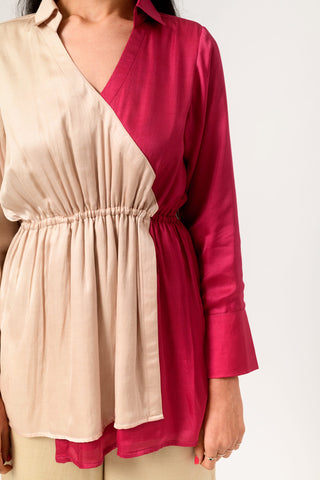 Ecru Wine Full Sleeves Blouse close view