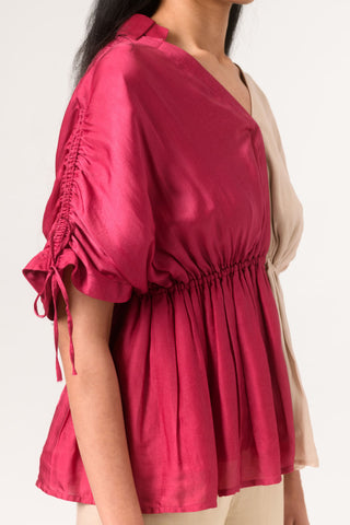 Ecru Wine Half Blouse close view