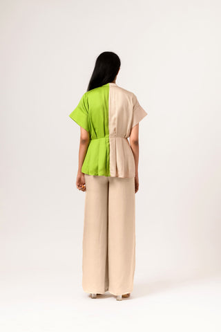 Ecru Green Half Half Blouse back view