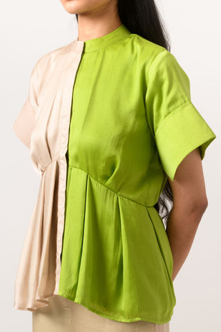 Ecru Green Half Half Blouse front close view
