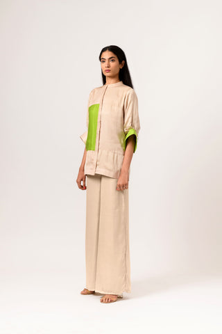Ecru Green Colorblocked Blouse left view
