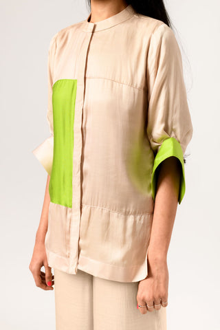 Ecru Green Colorblocked Blouse left close view