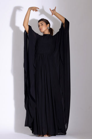 Black Pleated Kaftan Gown