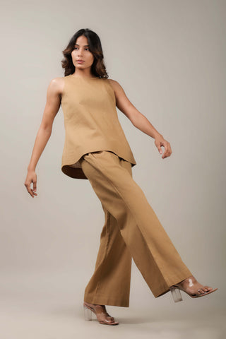 brown linen co-ord set side 1