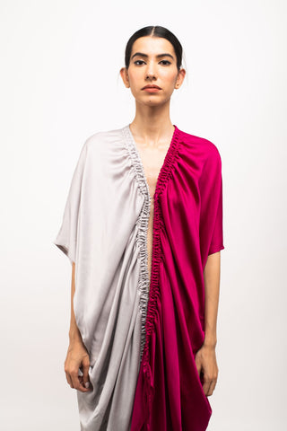 Wine-Grey Rouching Cape close view