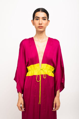 Wine-Neon Asymmetrical Cape close view
