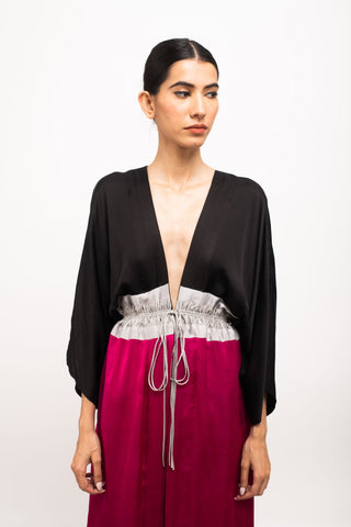 Black-Grey-Wine High Low Cape front close view