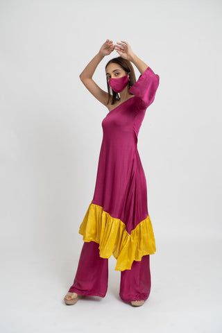 Wine Yellow Co-ordinated Set pose 1