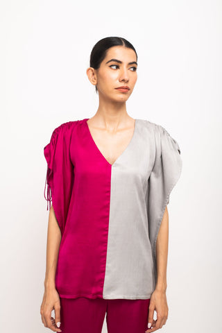 Wine-Grey Kaftan Set front view