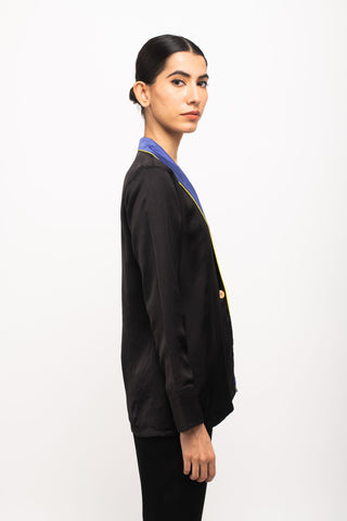 Black-Blue Blazer Set Side Close View