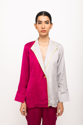 Wine-Grey Blazer Set close view