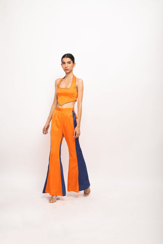Orange-Blue Halter Neck Set left view