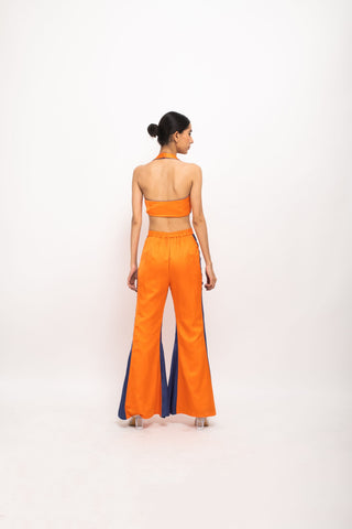 Orange-Blue Halter Neck Set back view