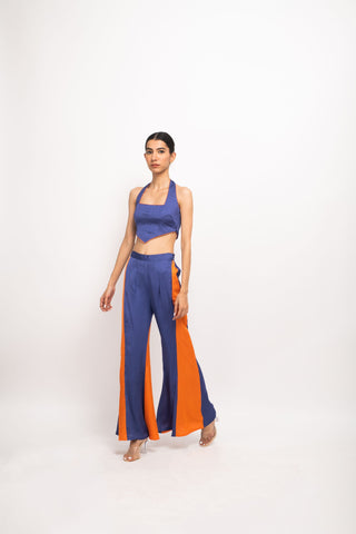 Blue-Orange Halter Neck Set left view
