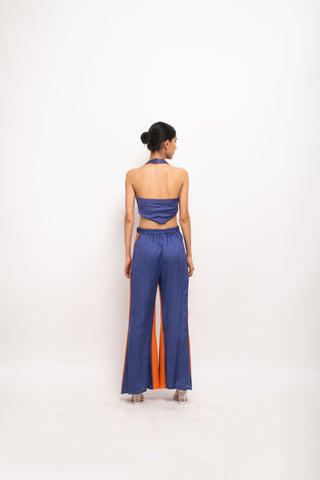 Blue-Orange Halter Neck Set back view
