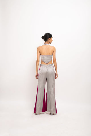 Grey-Wine Halter Neck Set back view
