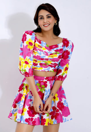 Floral Top and Skirt Coord Set Front Closeup