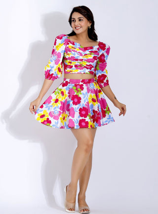 Floral Top and Skirt Coord Set Front 1