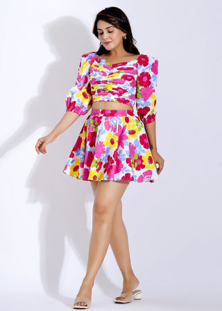 Floral Top and Skirt Coord Set Front Side 1