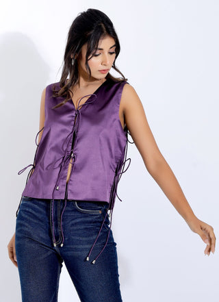 satin top with tie up