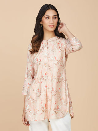 Pink Floral Printed Chanderi Silk Top