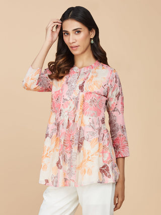 Pink Floral Printed Cotton Mull Top