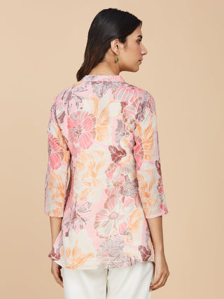 Pink Floral Printed Cotton Mull Top