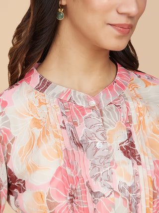 Pink Floral Printed Cotton Mull Top