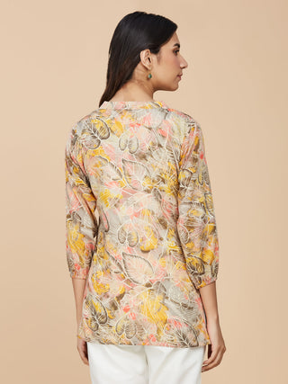 Yellow Floral Printed Cotton Mull Top