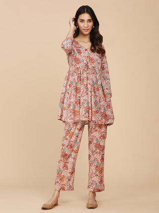 Red Printed Cotton Mull Co-Ord Set