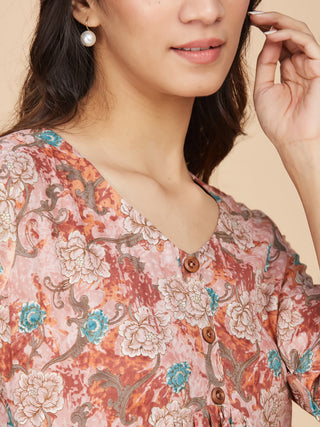 Red Printed Cotton Mull Co-Ord Set